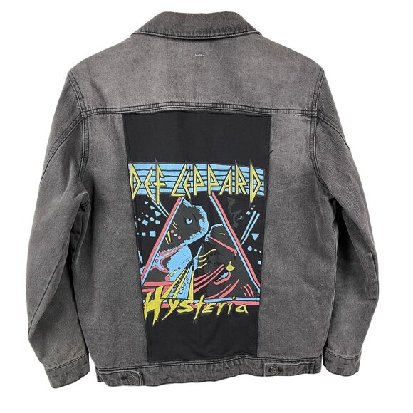 JunkFood Black Jean Jacket w/ Def Leppard Patches Sz Medium - Picture 2 of 6